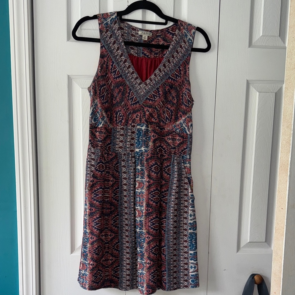 Lucky Brand Patterned Sleeveless Midi Dress - Burgundy and Navy